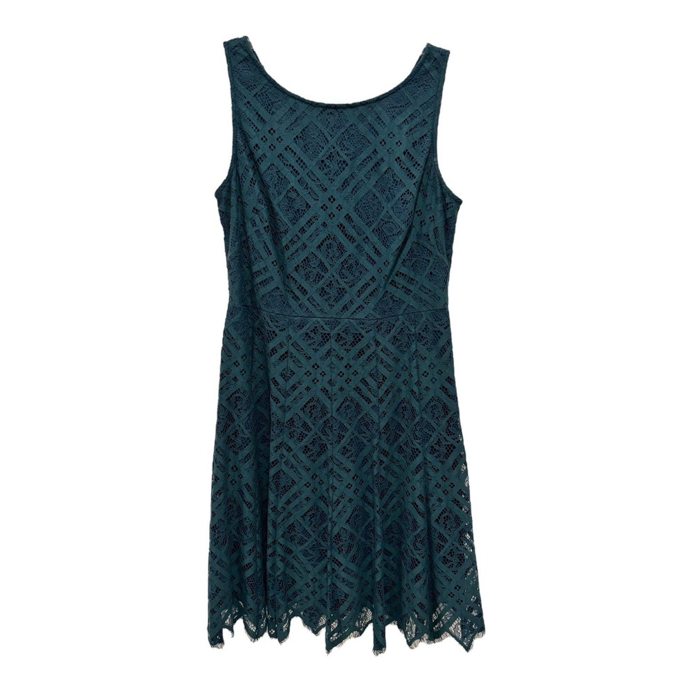 Donna Karan NY Dress Women‎ 6 Dark Blue Diamond Lace Scalloped Raw Hem Zip Up